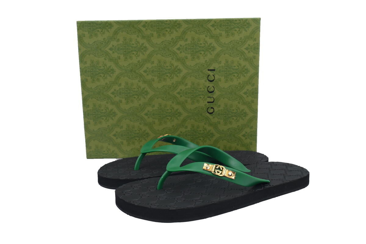Gucci Slippers Double G Black Green