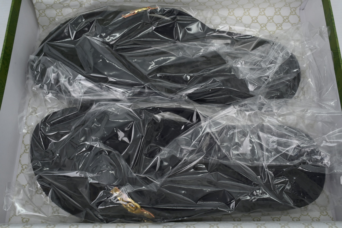 Gucci Slippers Gold Printed Black