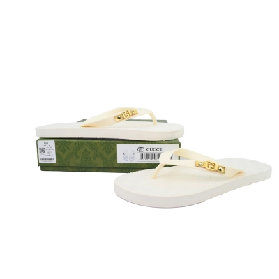 Gucci Slippers Gold Printed Rice White 01