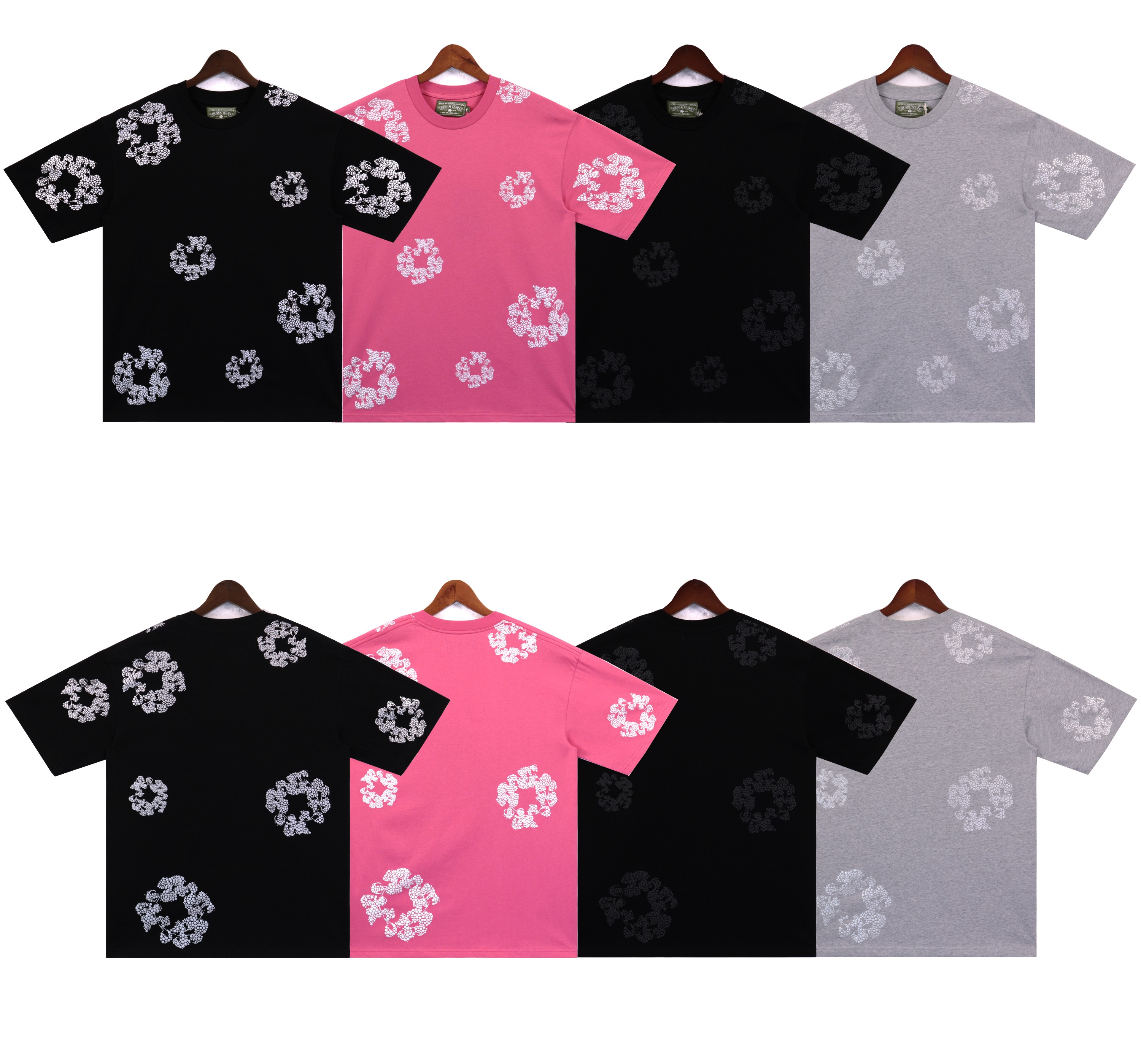 Denim Tears Glitter Patch Floral Print Short Summer Coordinated Set DT2671#8659 Black/Grey/Pink/Black Silver