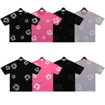 Denim Tears Glitter Patch Floral Print Short Summer Coordinated Set DT2671#8659 Black/Grey/Pink/Black Silver 01