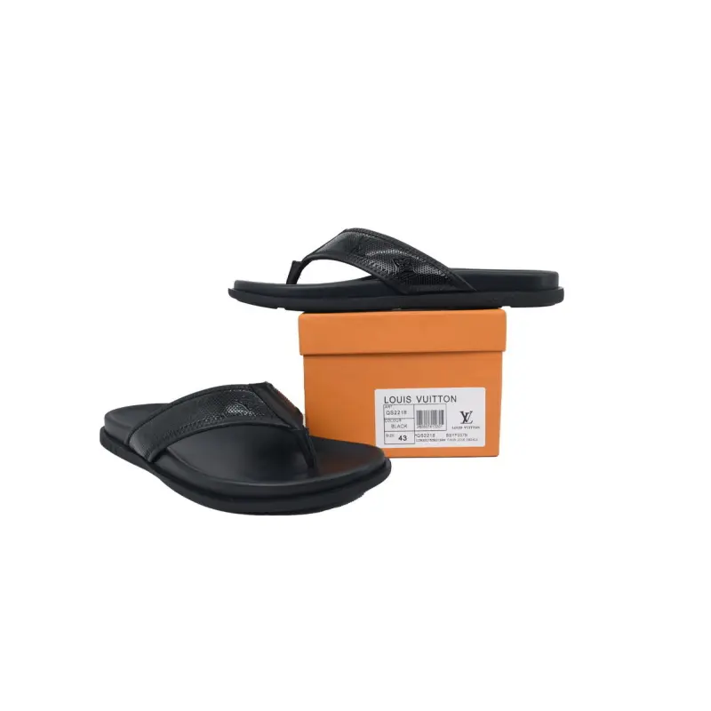 Louis Vuitton Flip Flop Sandal  LV Lettermark Logo Jet Black Leather