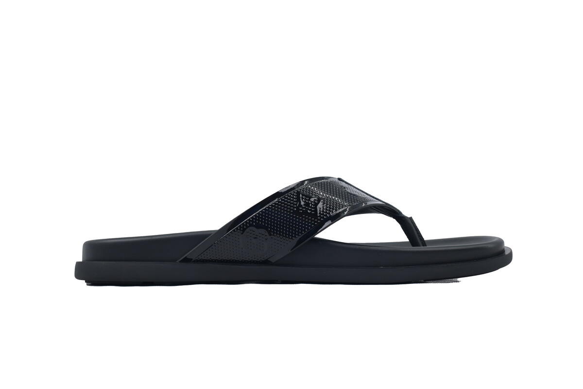 Louis Vuitton Flip Flop Sandal Full-Lettering Logo Jet Black Leather