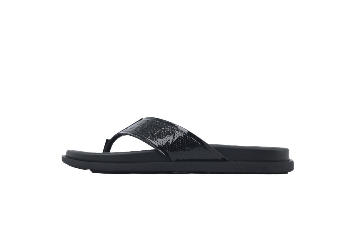 Louis Vuitton Flip Flop Sandal Full-Lettering Logo Jet Black Leather