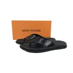 Louis Vuitton Flip Flop Sandal Full-Lettering Logo Jet Black Leather