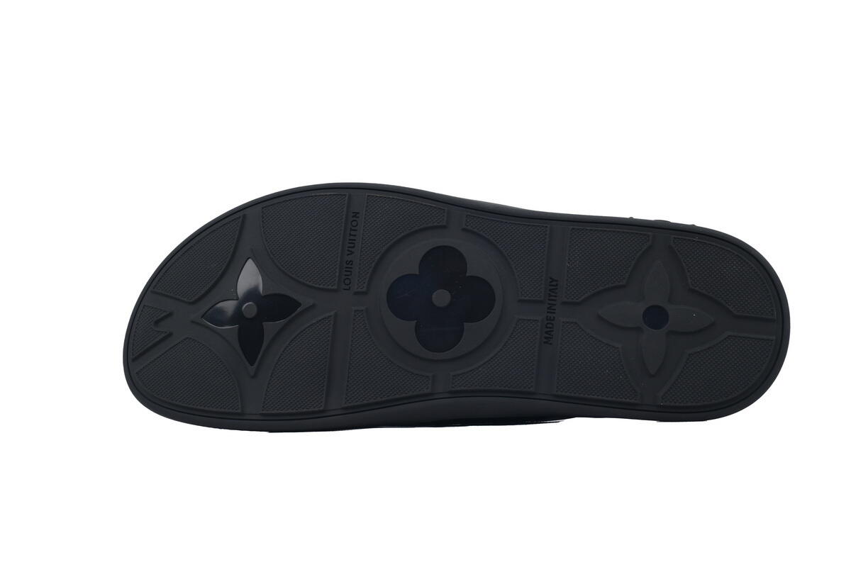Louis Vuitton Flip Flop Sandal Full-Lettering Logo Jet Black Leather