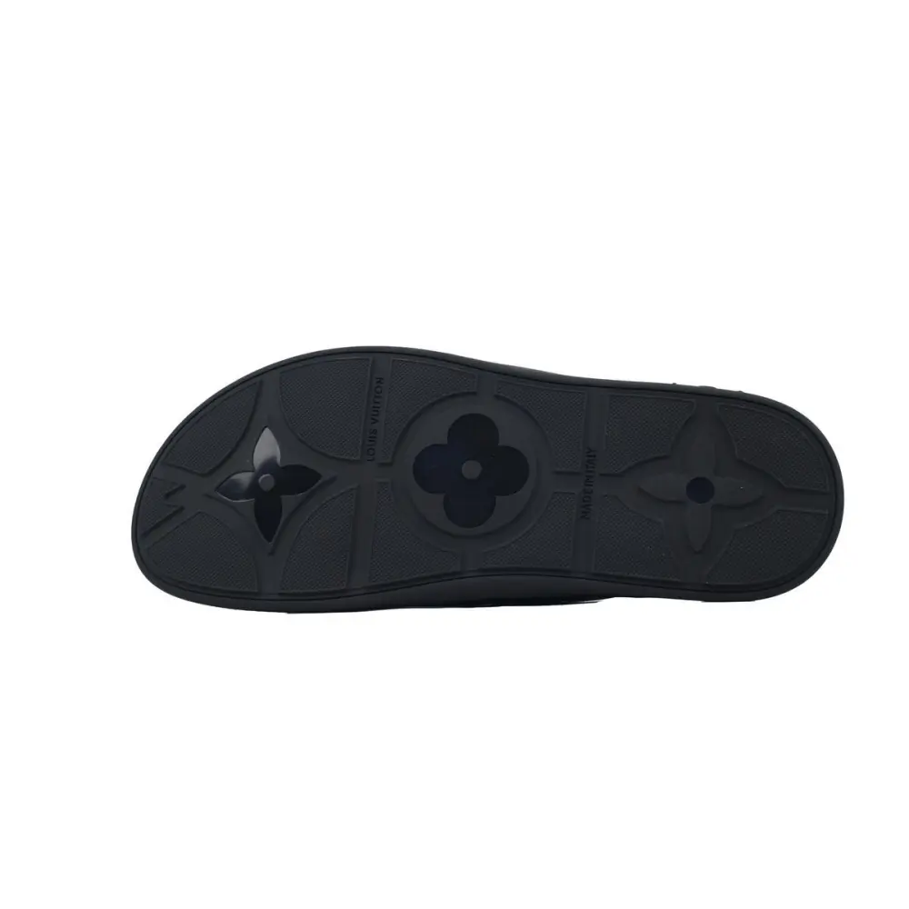 Louis Vuitton Flip Flop Sandal Full-Lettering Logo Jet Black Leather