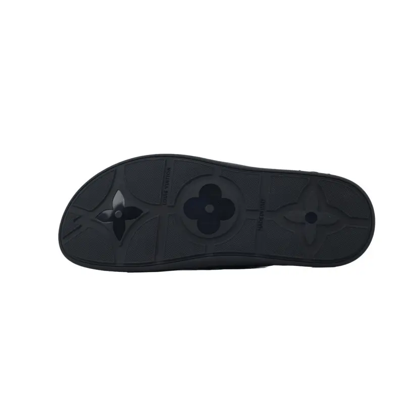 Louis Vuitton Flip Flop Sandal Full-Lettering Logo Jet Black Leather