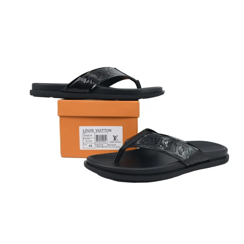 Louis Vuitton Flip Flop Sandal Full-Lettering Logo Jet Black Leather