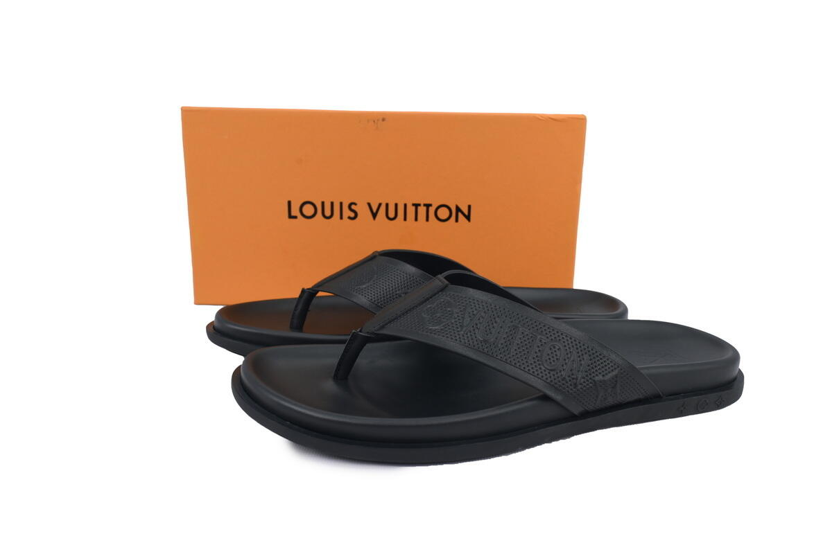 Louis Vuitton Flip Flop Sandal Full-Lettering Logo Matte Black