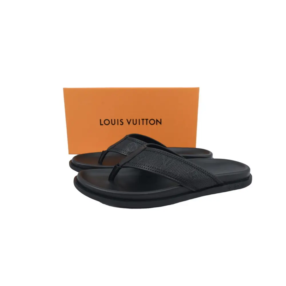 Louis Vuitton Flip Flop Sandal  LV Lettermark Logo Matte Black