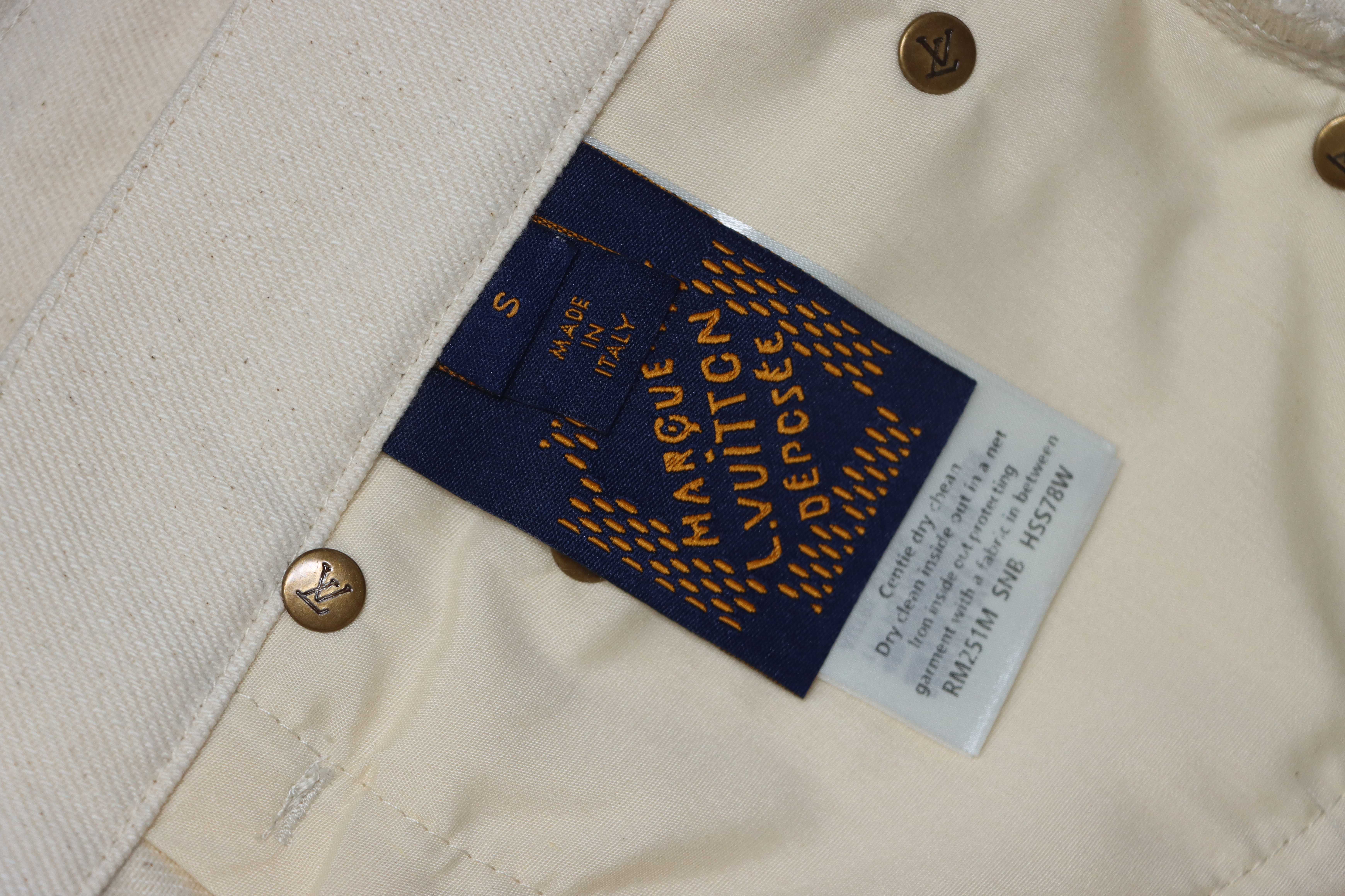 Louis Vuitton Pocket Leather Label Denim Shorts Beige