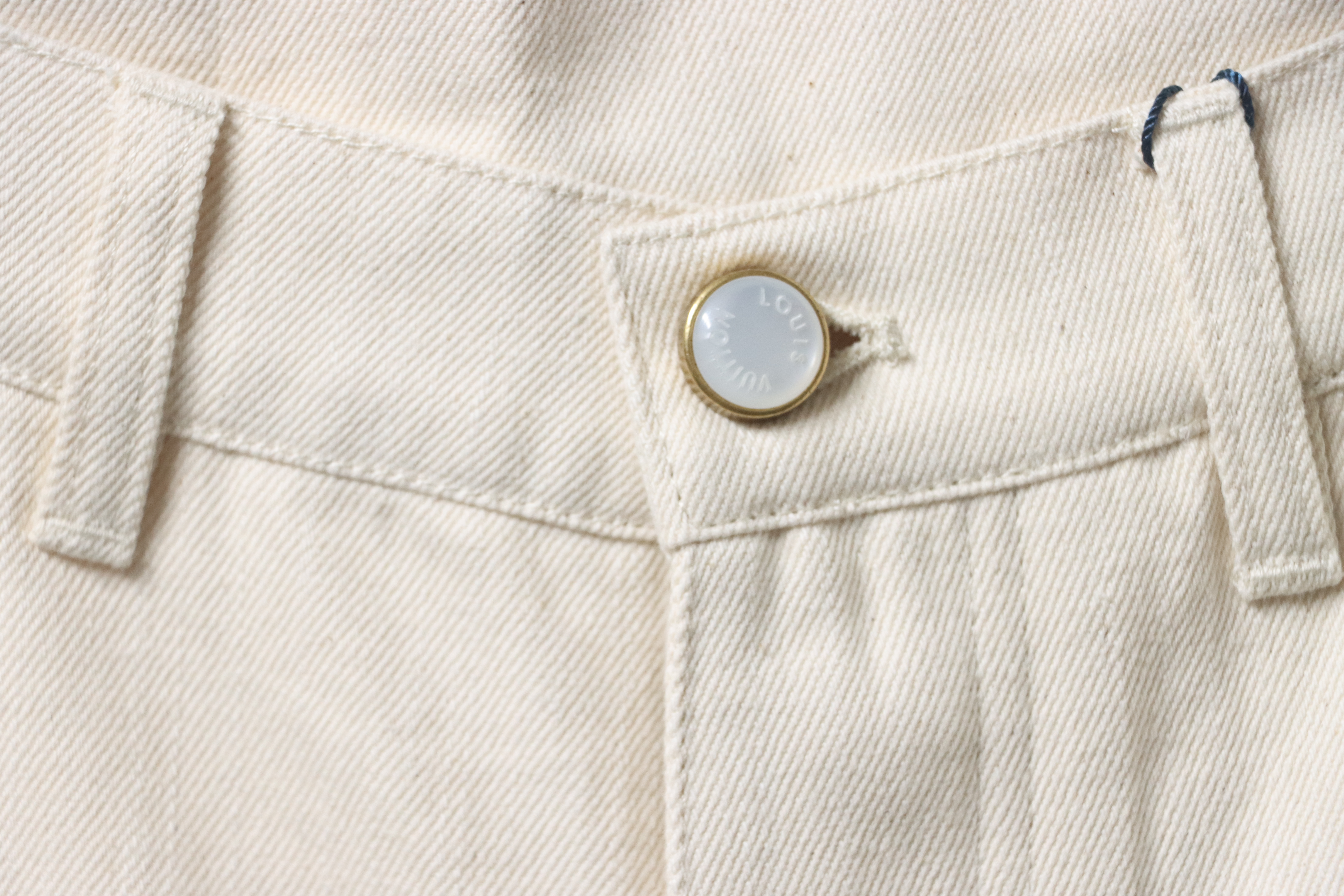 Louis Vuitton Pocket Leather Label Denim Shorts Beige