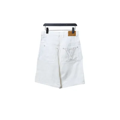 Louis Vuitton Pocket Leather Label Denim Shorts White 02