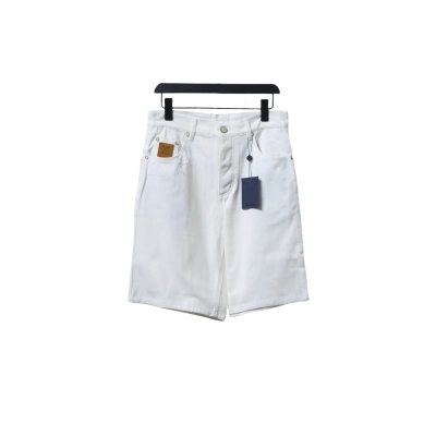 Louis Vuitton Pocket Leather Label Denim Shorts White 01