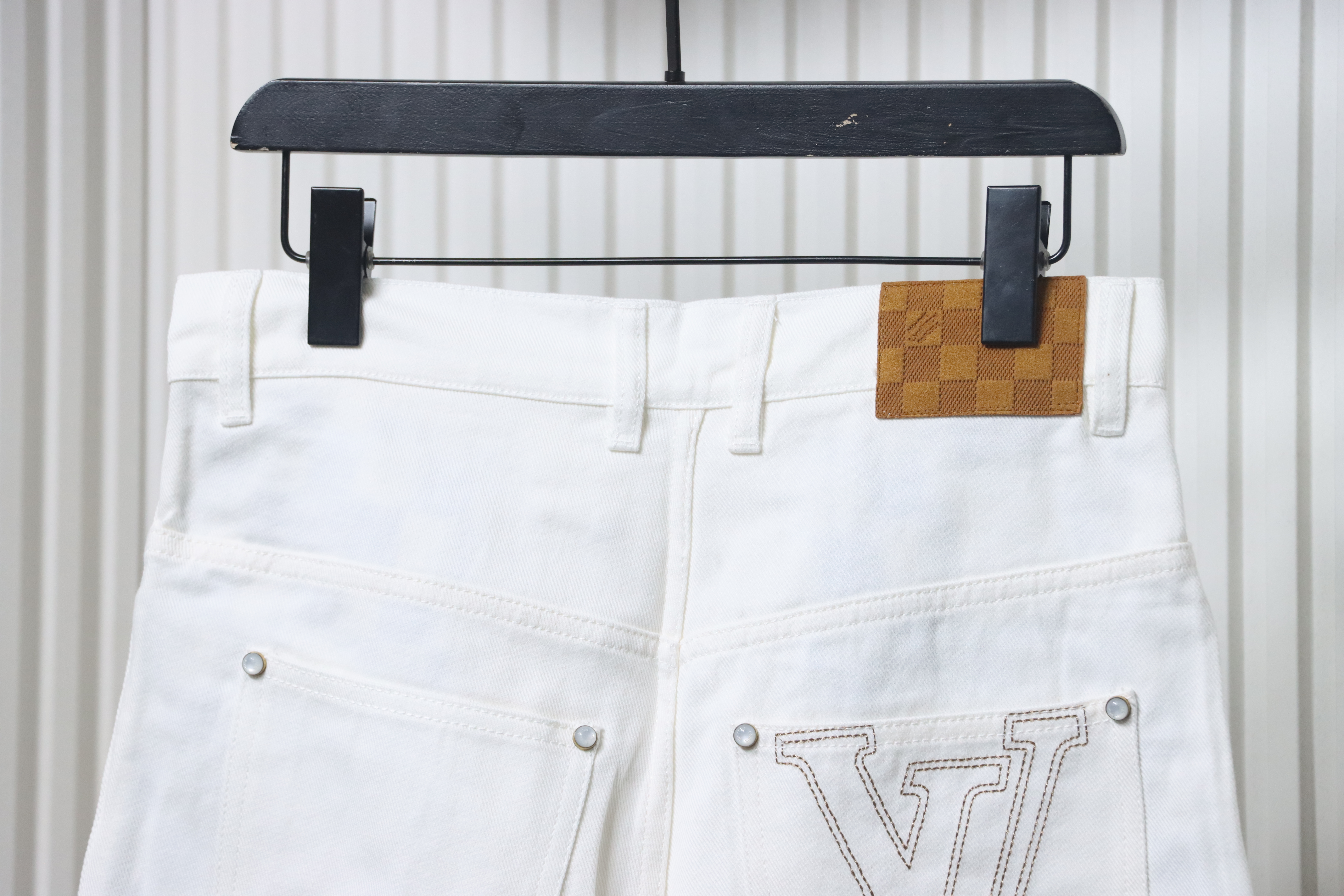 Louis Vuitton Pocket Leather Label Denim Shorts White