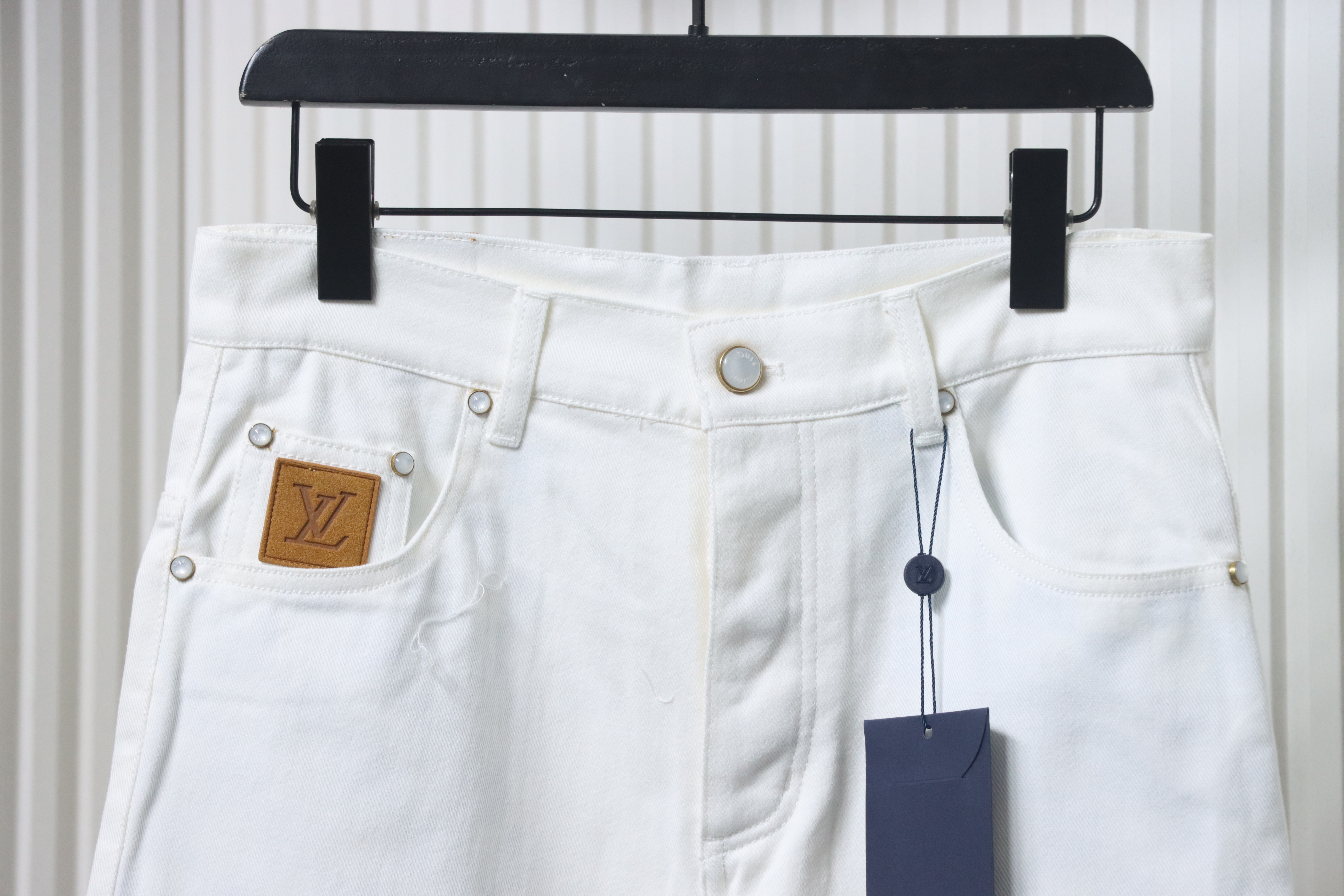 Louis Vuitton Pocket Leather Label Denim Shorts White