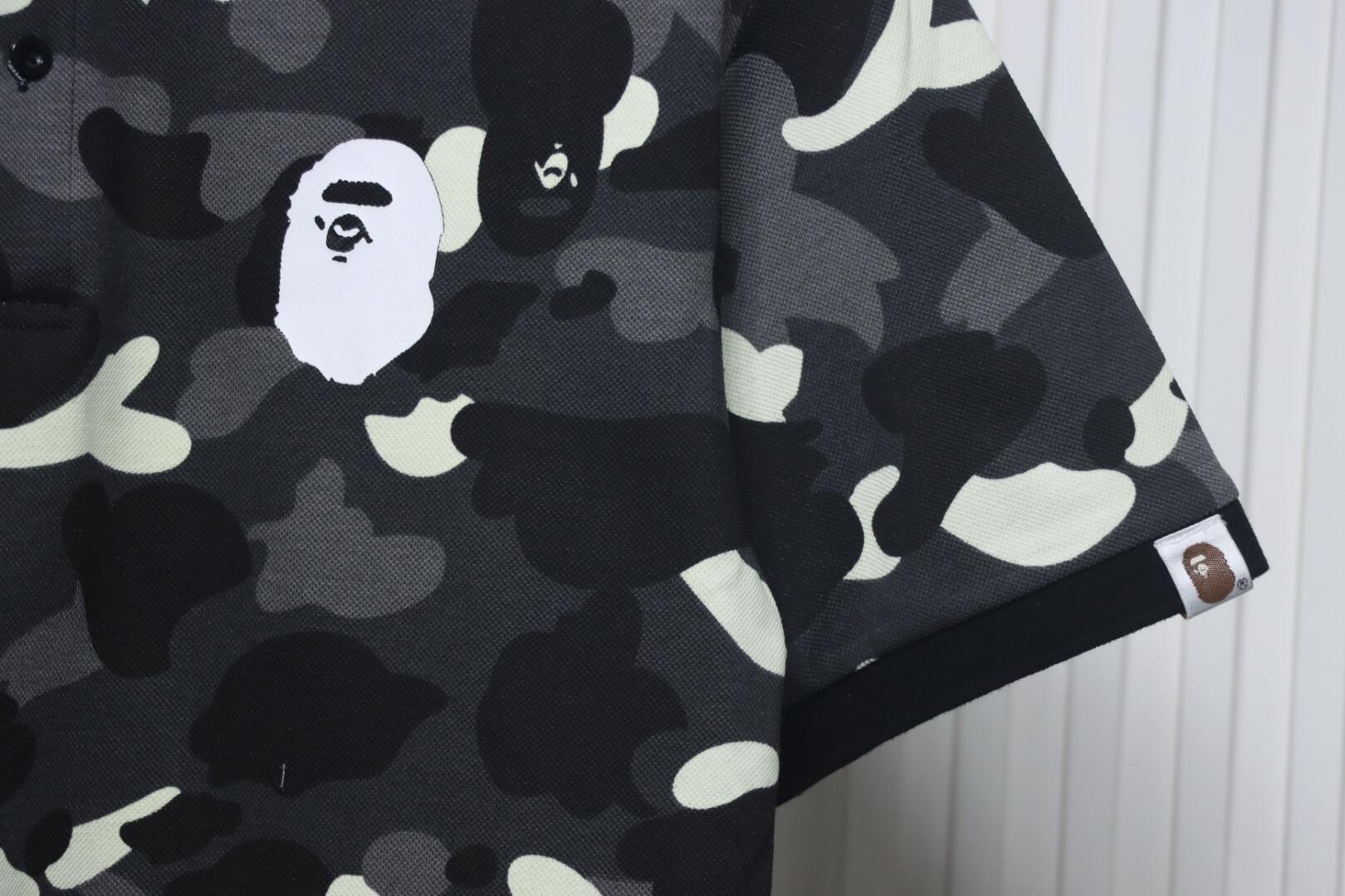 Bape Black And White Camouflage Short Sleeve Shirt Black