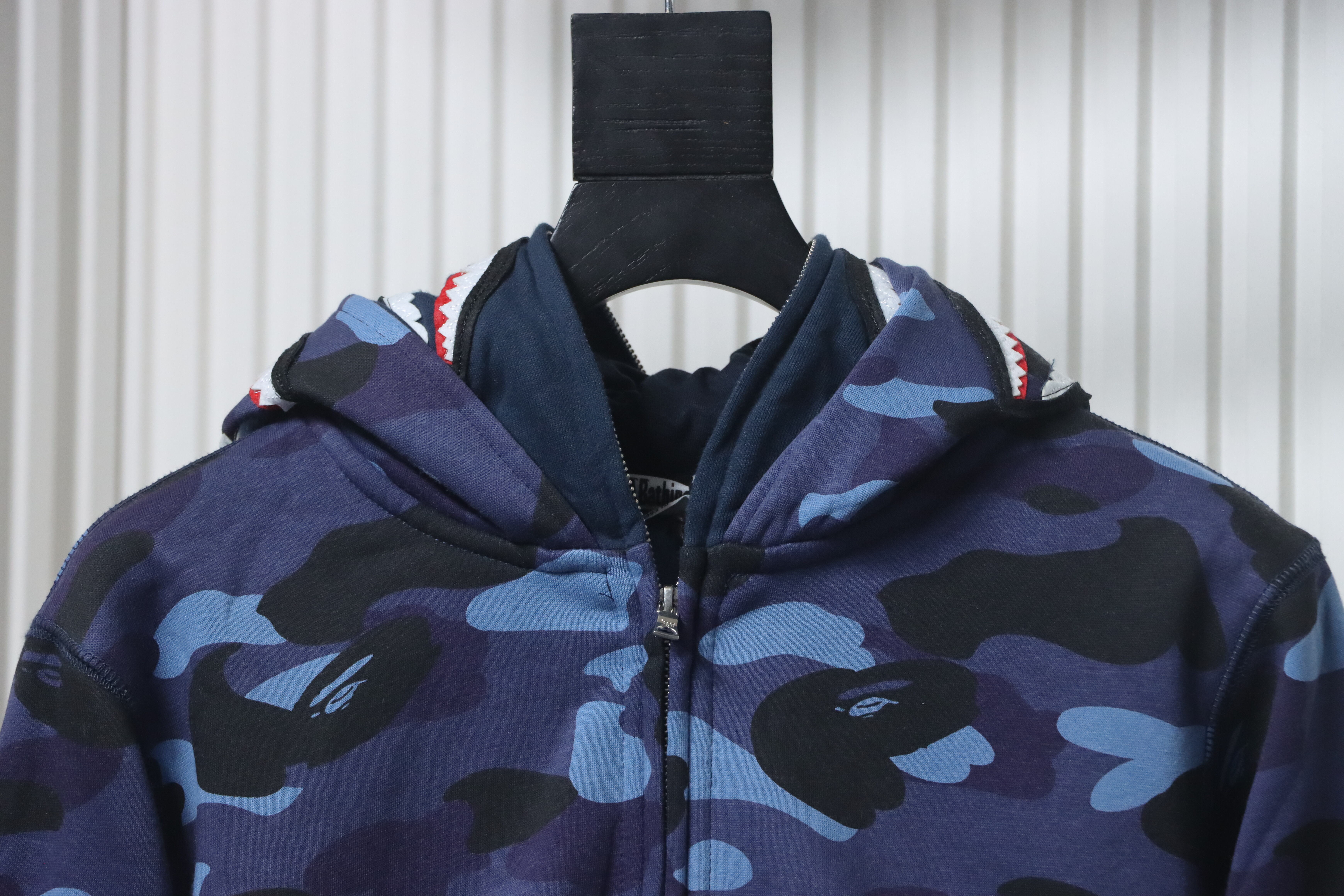 Bape Full Zip Shark Camouflage Print Hoodie Dark Blue