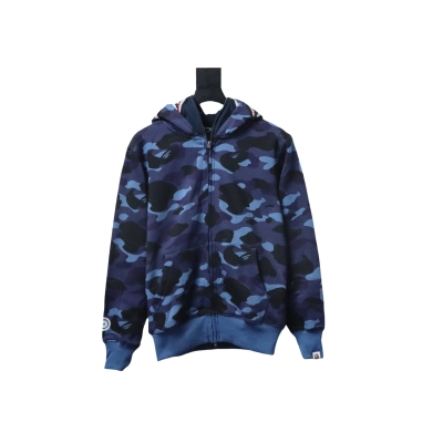 Bape Full Zip Shark Camouflage Print Hoodie Dark Blue 01