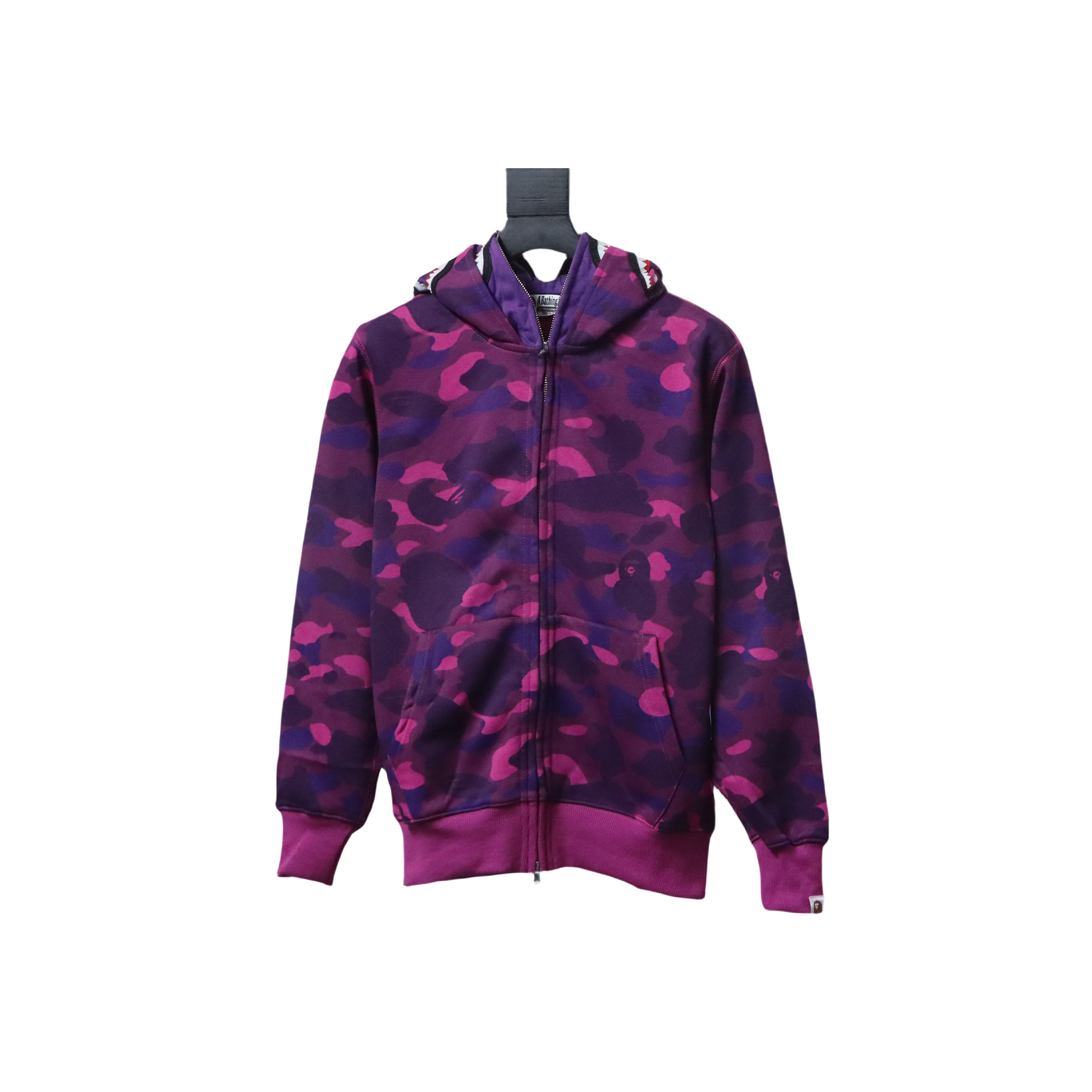 Bape Full Zip Shark Camouflage Print Hoodie Purple