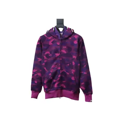 Bape Full Zip Shark Camouflage Print Hoodie Purple 01