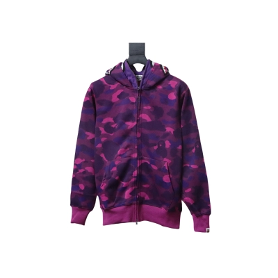 Bape Full Zip Shark Camouflage Print Hoodie Purple 01