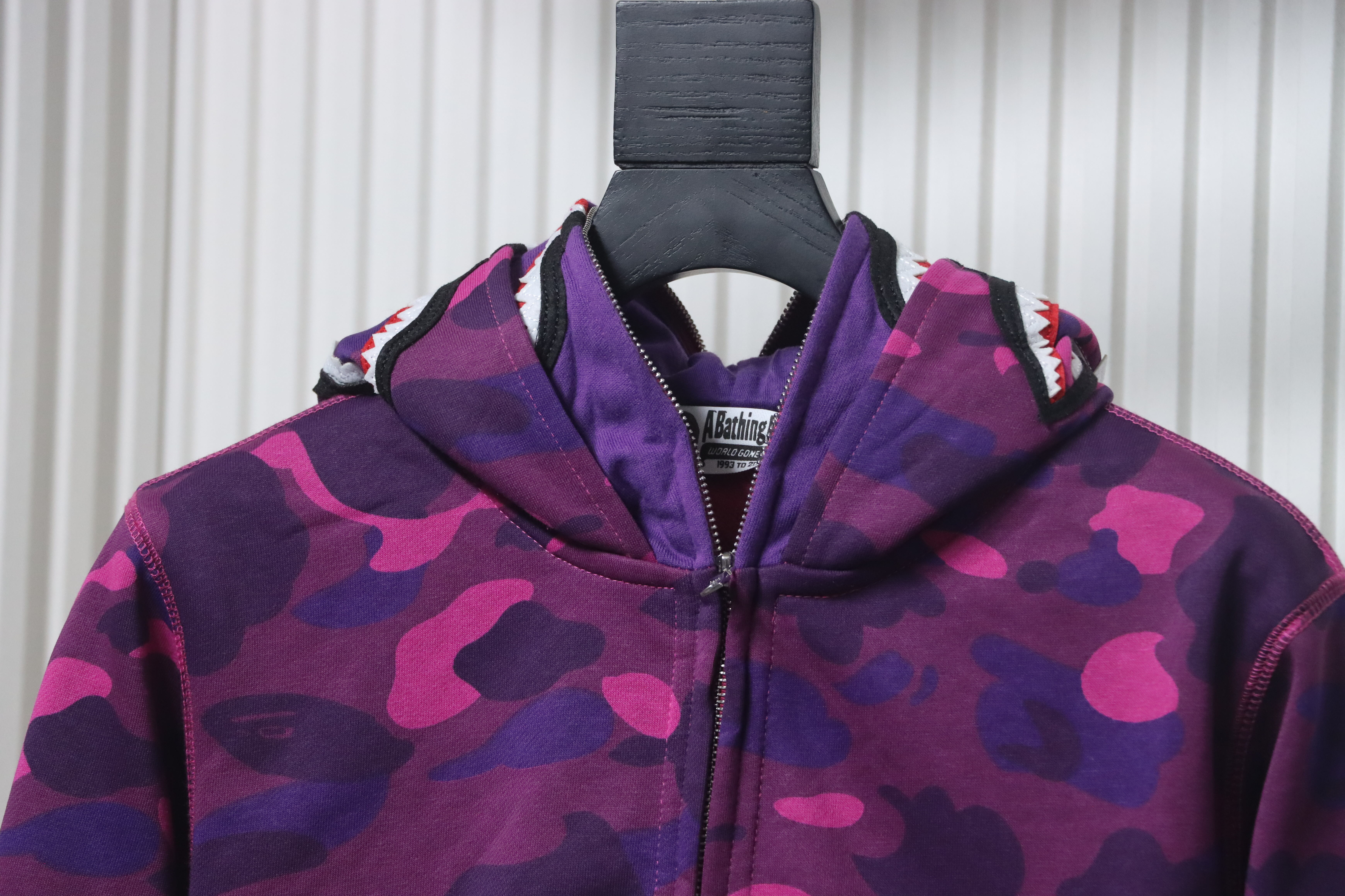 Bape Full Zip Shark Camouflage Print Hoodie Purple