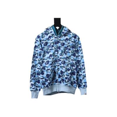 Bape Full Zip Shark Camouflage Print Hoodie Sky Blue 01