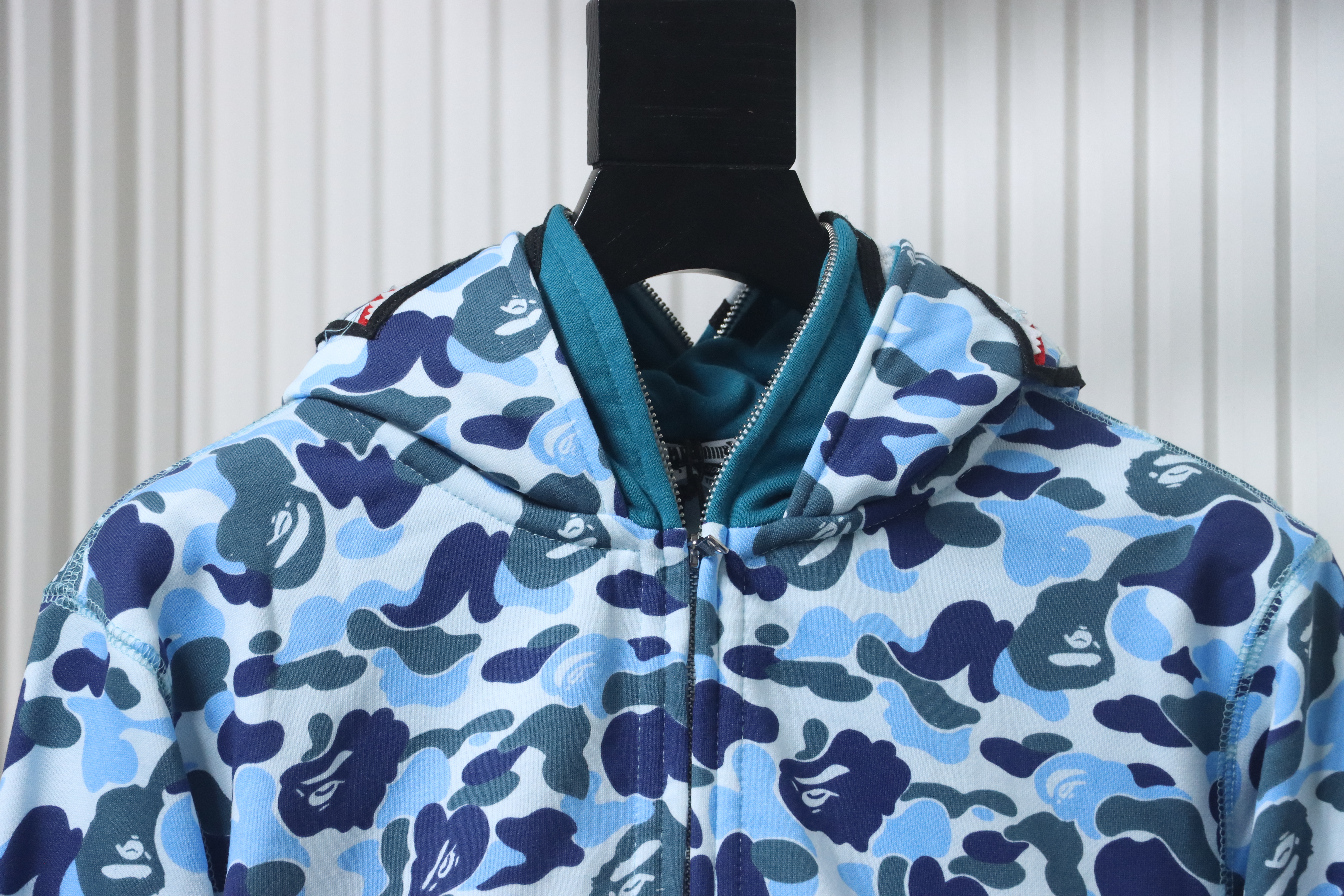 Bape Full Zip Shark Camouflage Print Hoodie Sky Blue