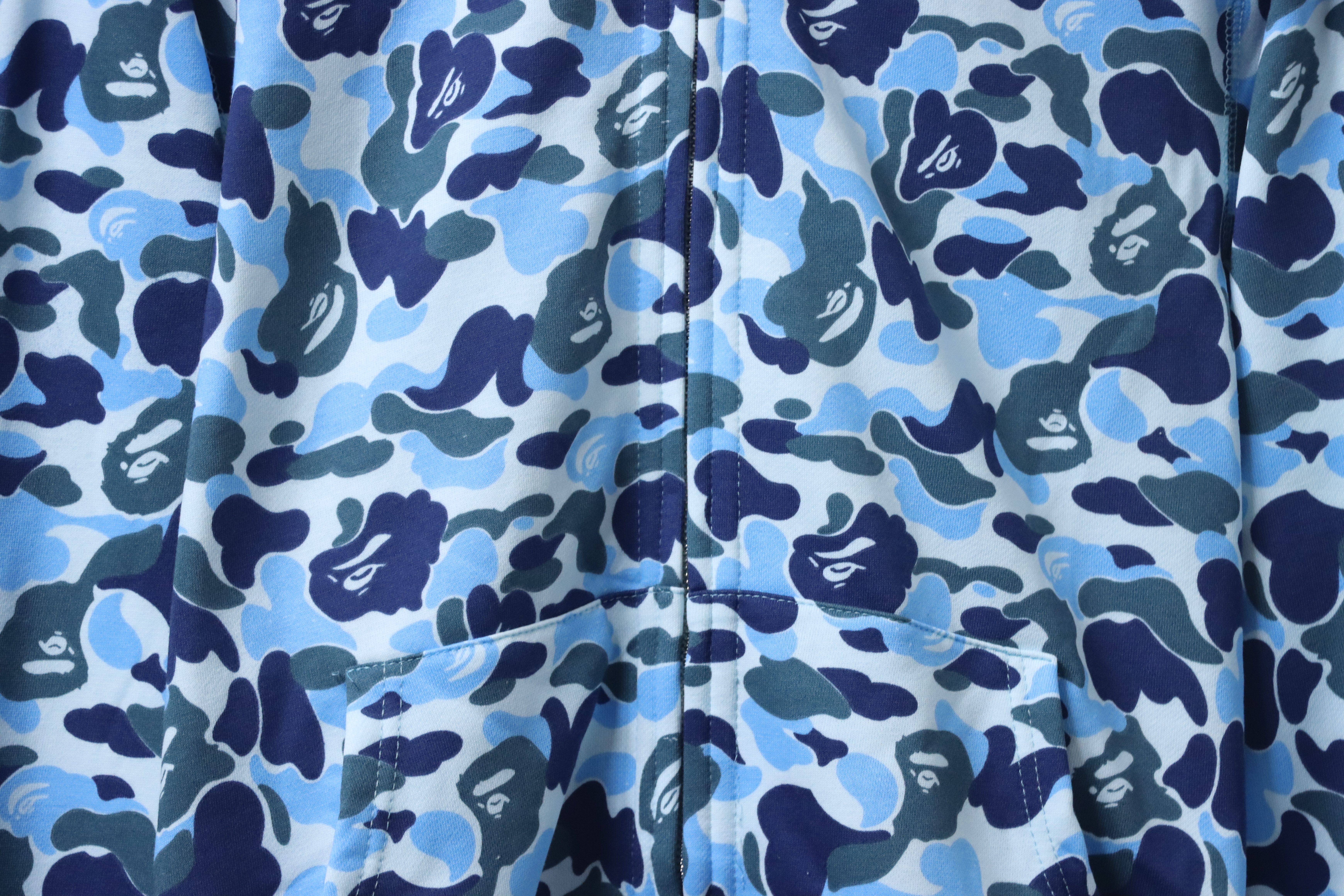 Bape Full Zip Shark Camouflage Print Hoodie Sky Blue