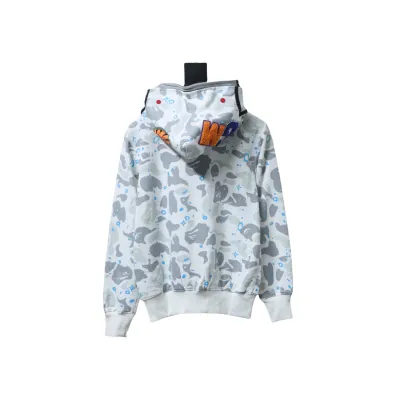 Bape Full Zip Shark Camouflage Print Hoodie White Silver 02
