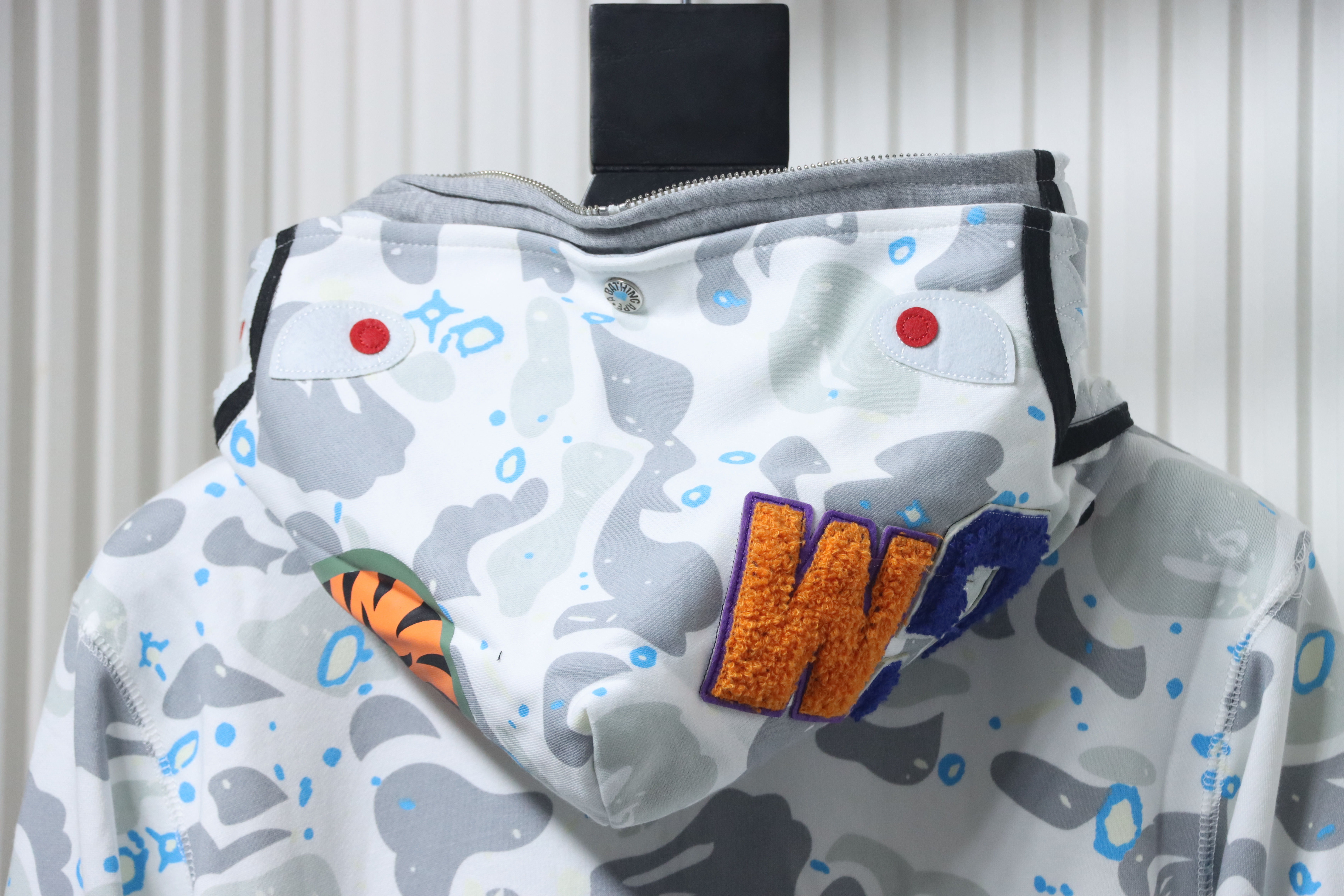 Bape Full Zip Shark Camouflage Print Hoodie White Silver