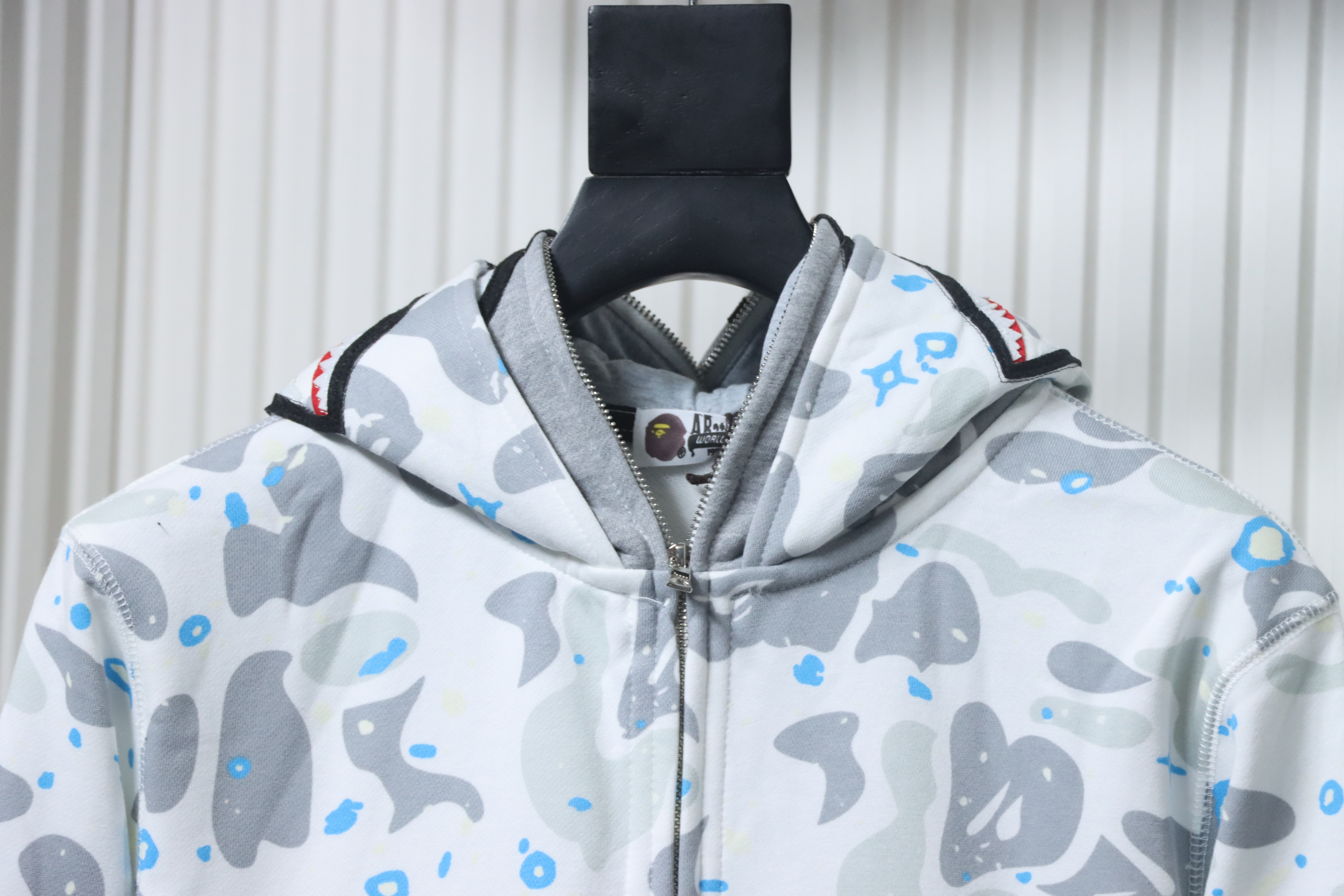 Bape Full Zip Shark Camouflage Print Hoodie White Silver