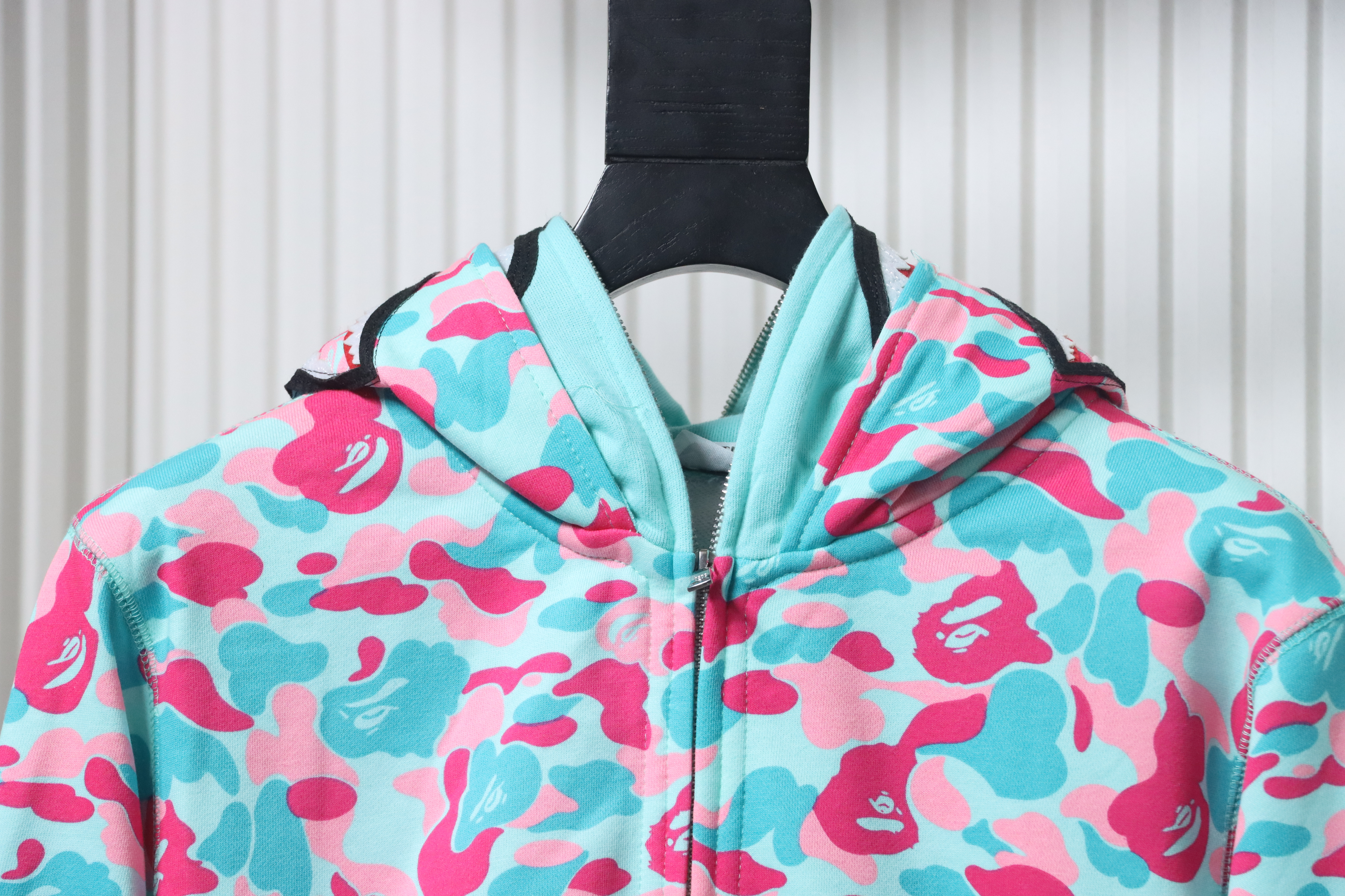 Bape Miami Co-Branded Double Hooded Shark Head Zip Hoodie