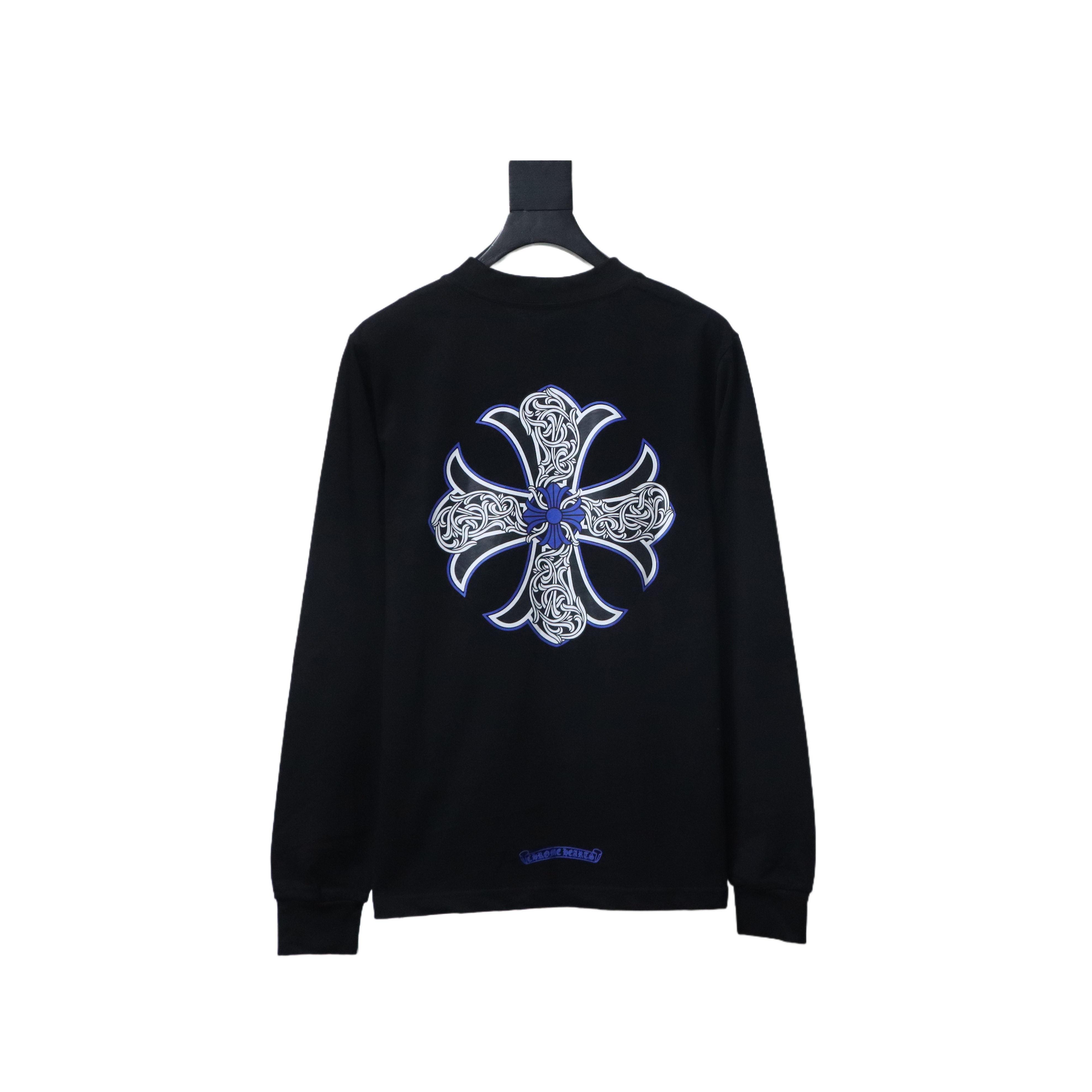 Chrome Hearts Blue Horseshoe Cross Long Sleeve T-Shirt Black