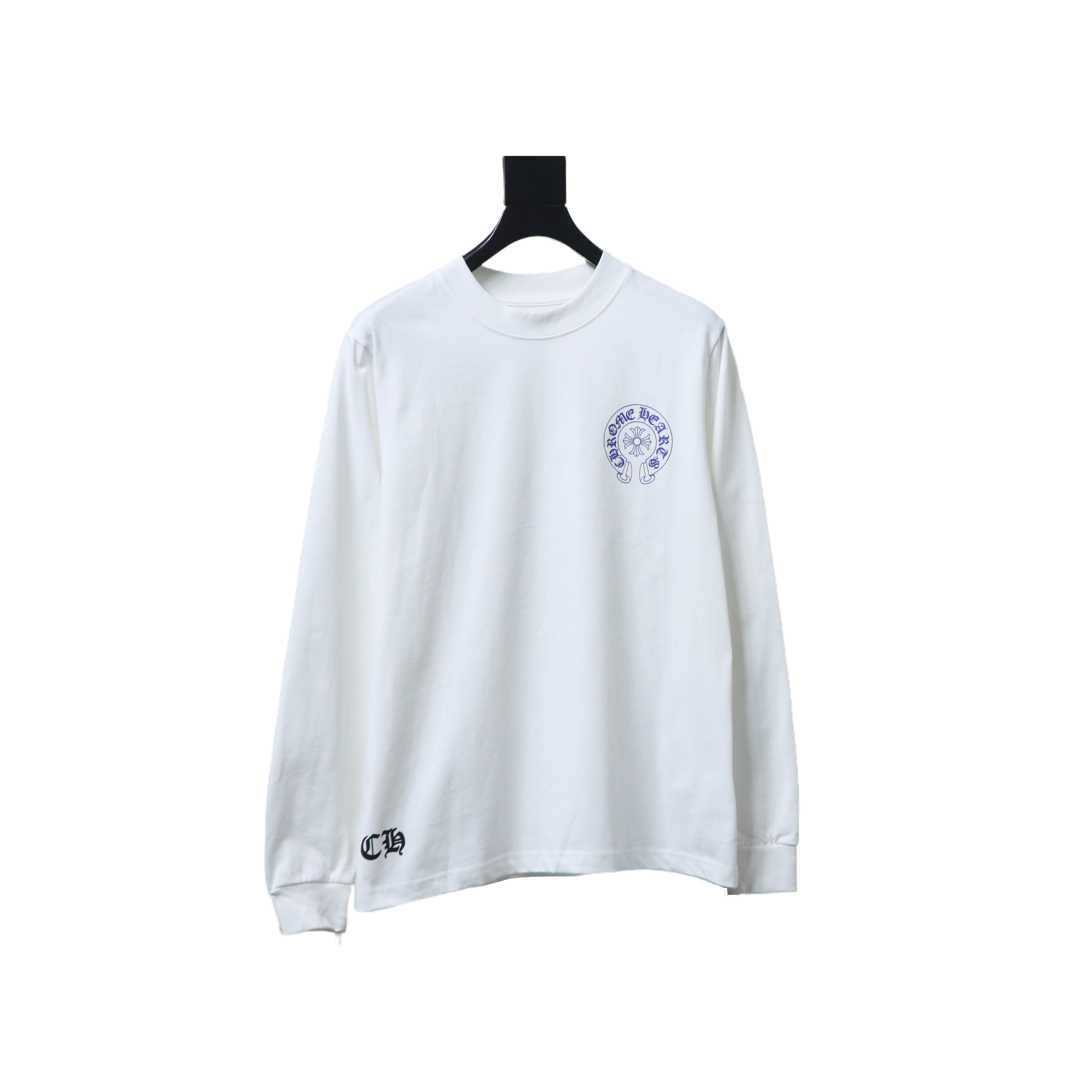 Chrome Hearts Blue Horseshoe Cross Long Sleeve T-Shirt White