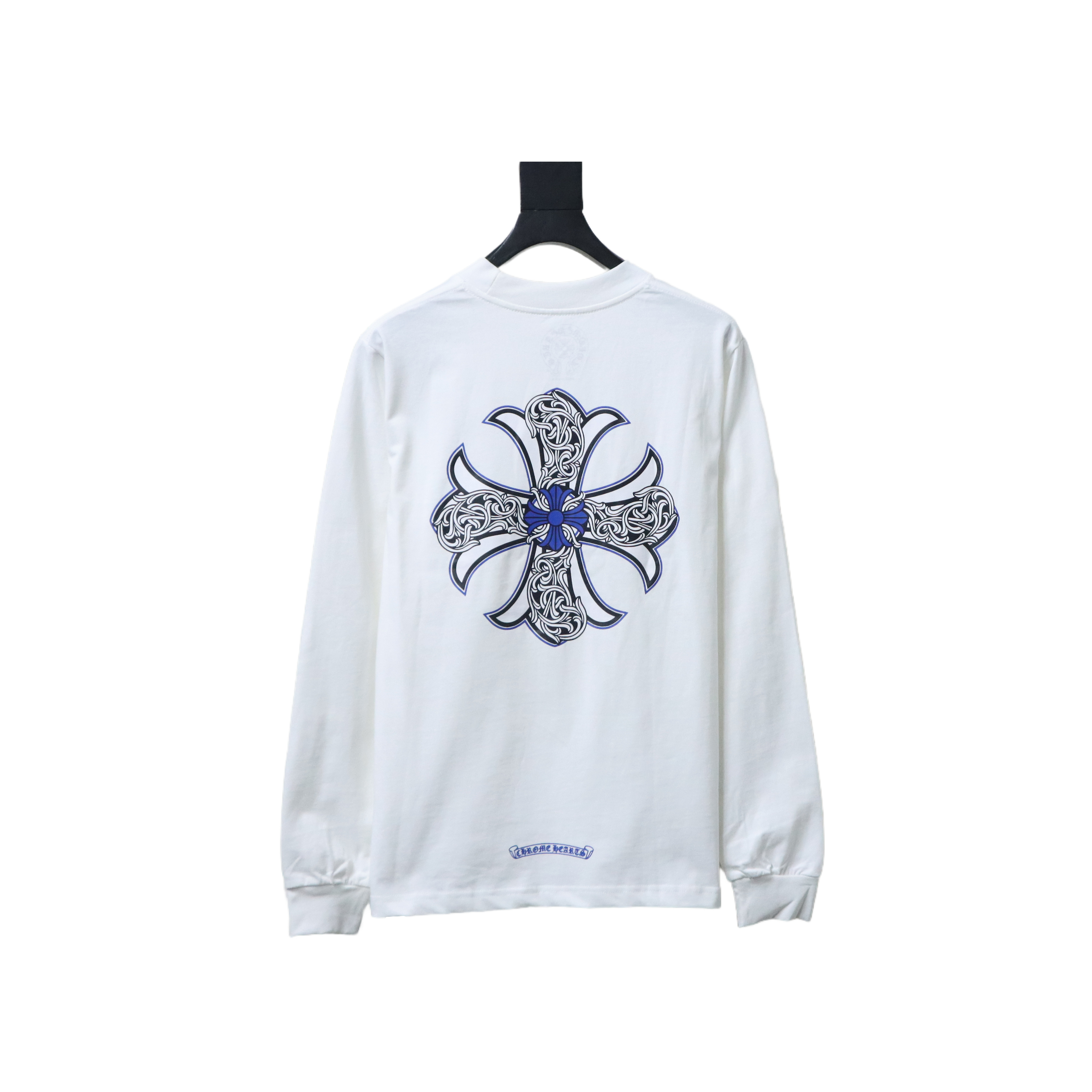 Chrome Hearts Blue Horseshoe Cross Long Sleeve T-Shirt White