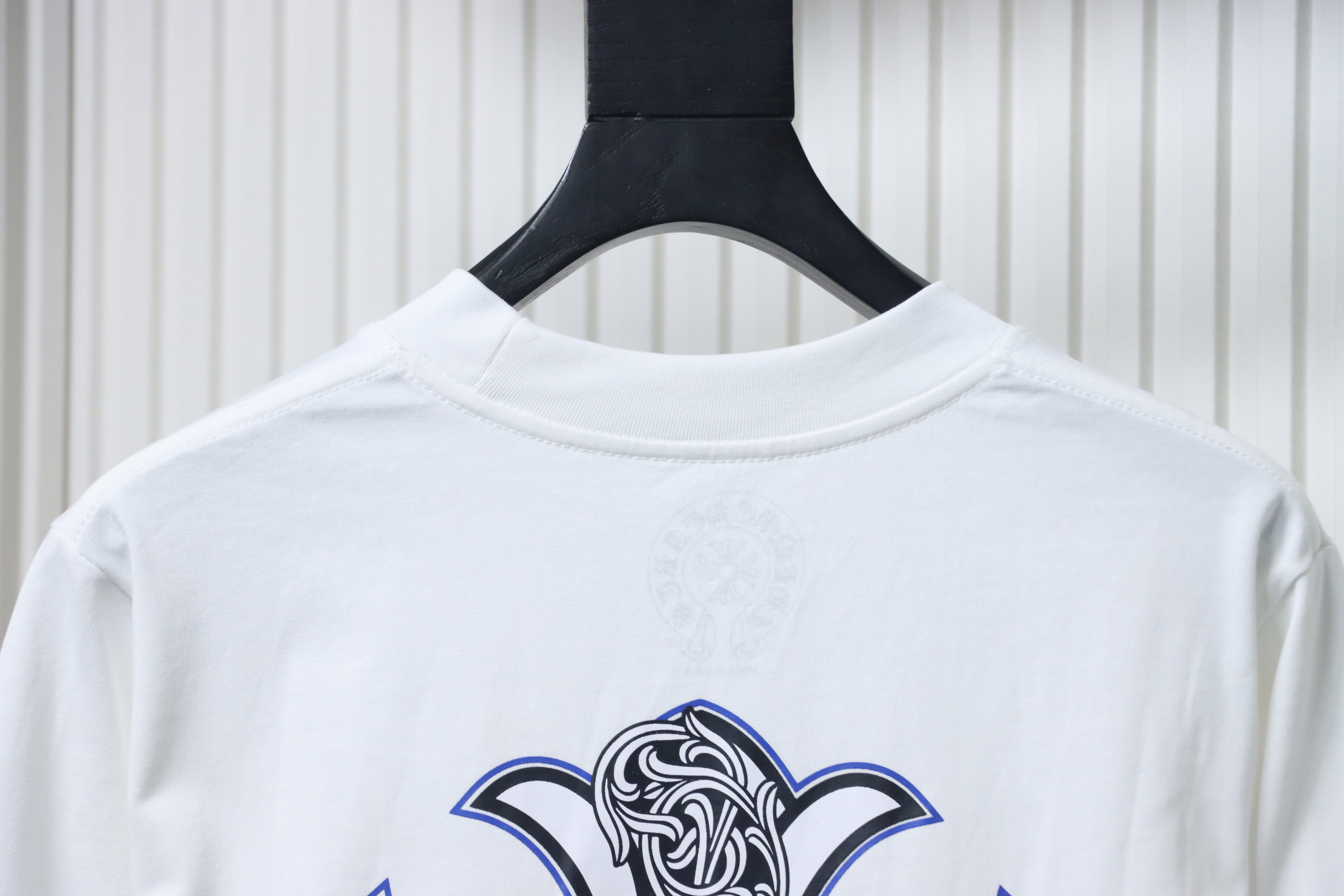 Chrome Hearts Blue Horseshoe Cross Long Sleeve T-Shirt White