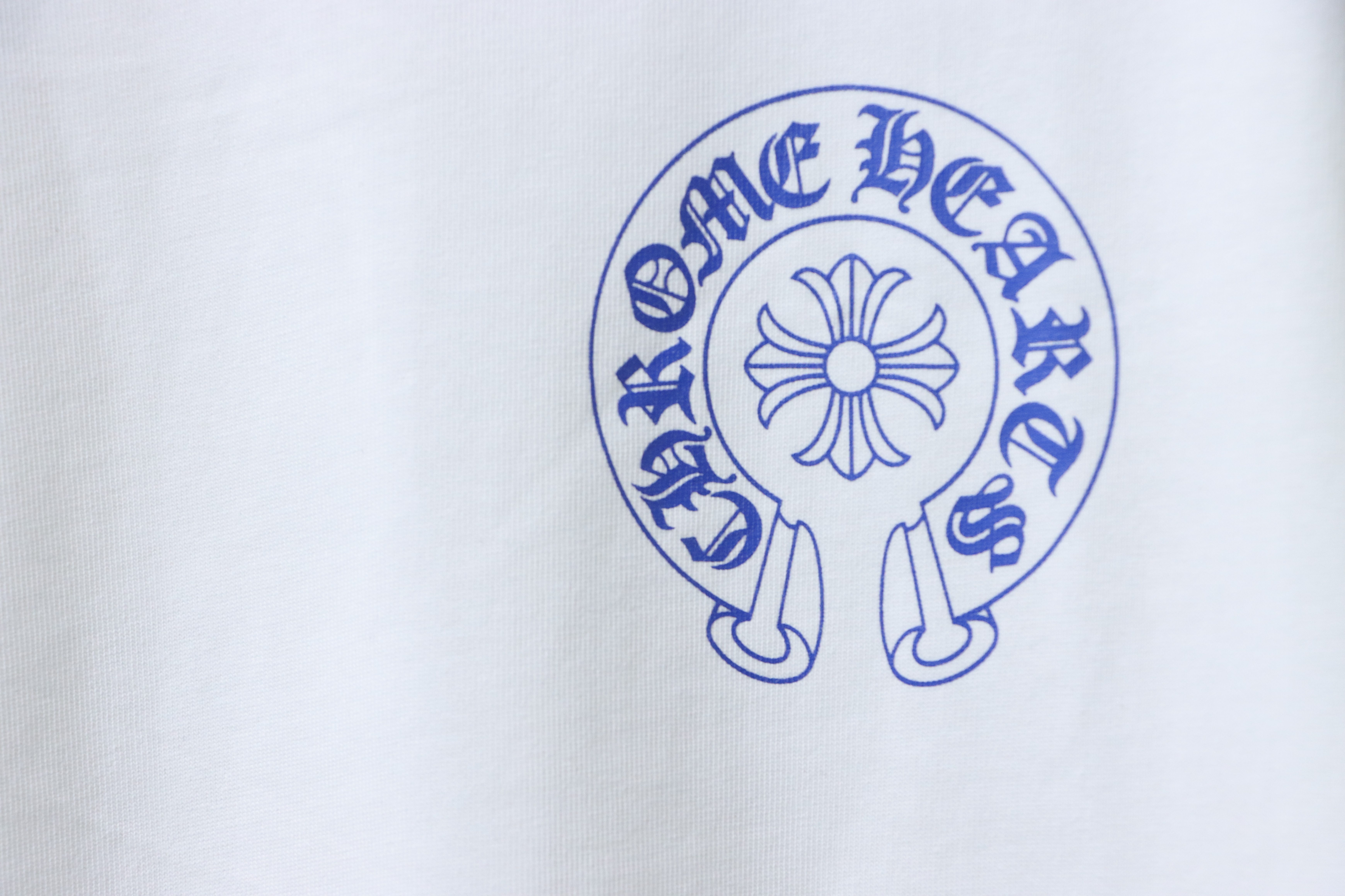 Chrome Hearts Blue Horseshoe Cross Long Sleeve T-Shirt White