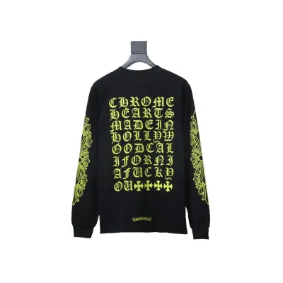 Chrome Hearts Lemon Green Horseshoe Floral Long Sleeve T-Shirt Black 02