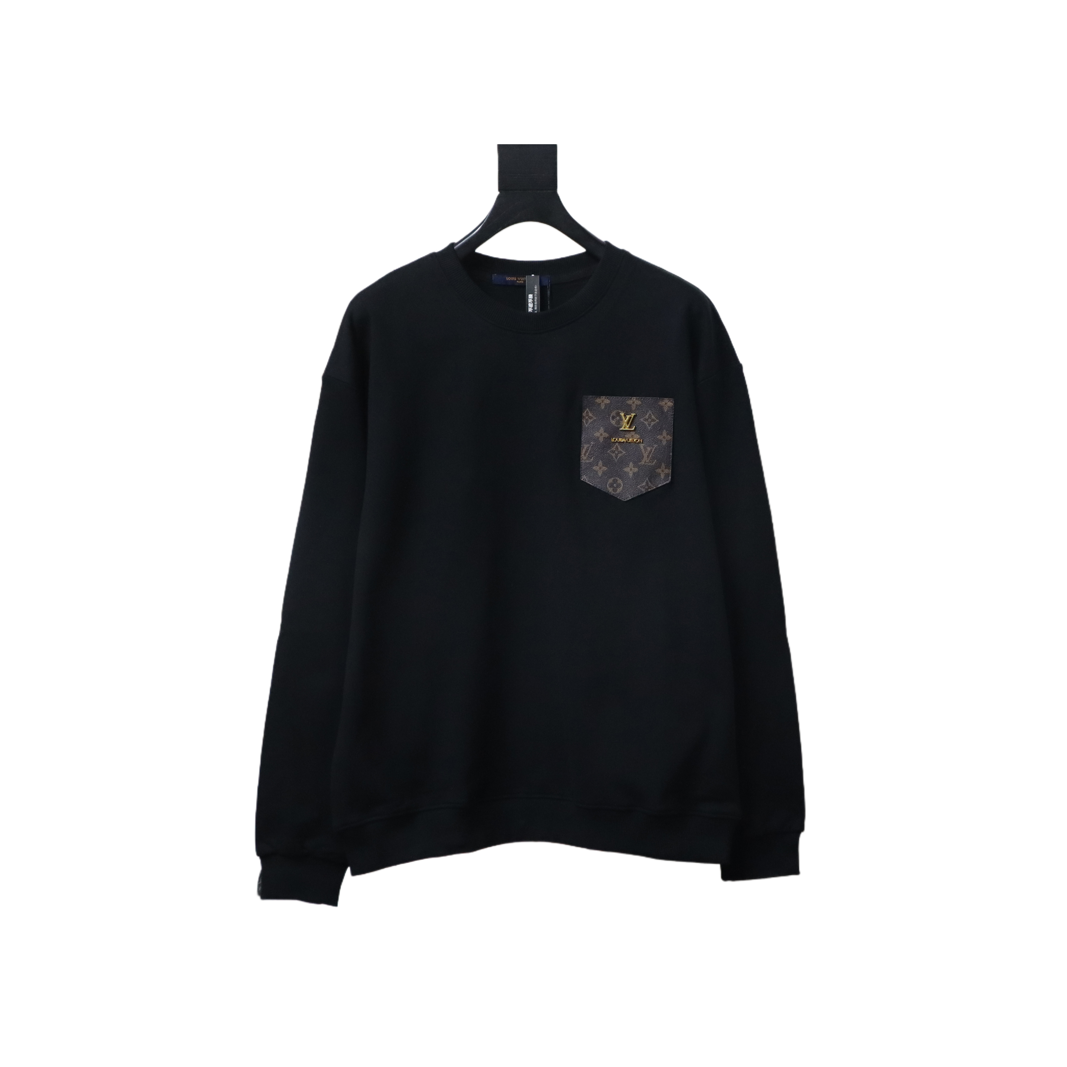 Louis Vuitton Black Cotton Sweatshirt With Leather Patch On The Pocket