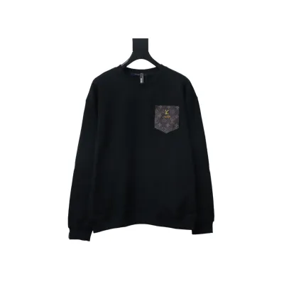 Louis Vuitton Black Cotton Sweatshirt With Leather Patch On The Pocket 01