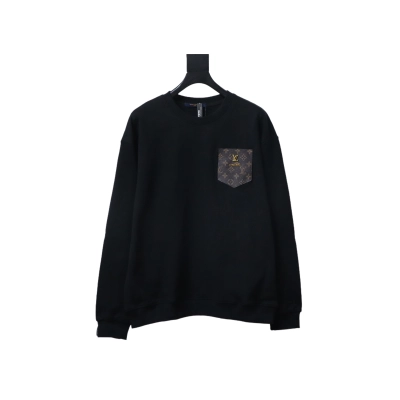 Louis Vuitton Black Cotton Sweatshirt With Leather Patch On The Pocket 01