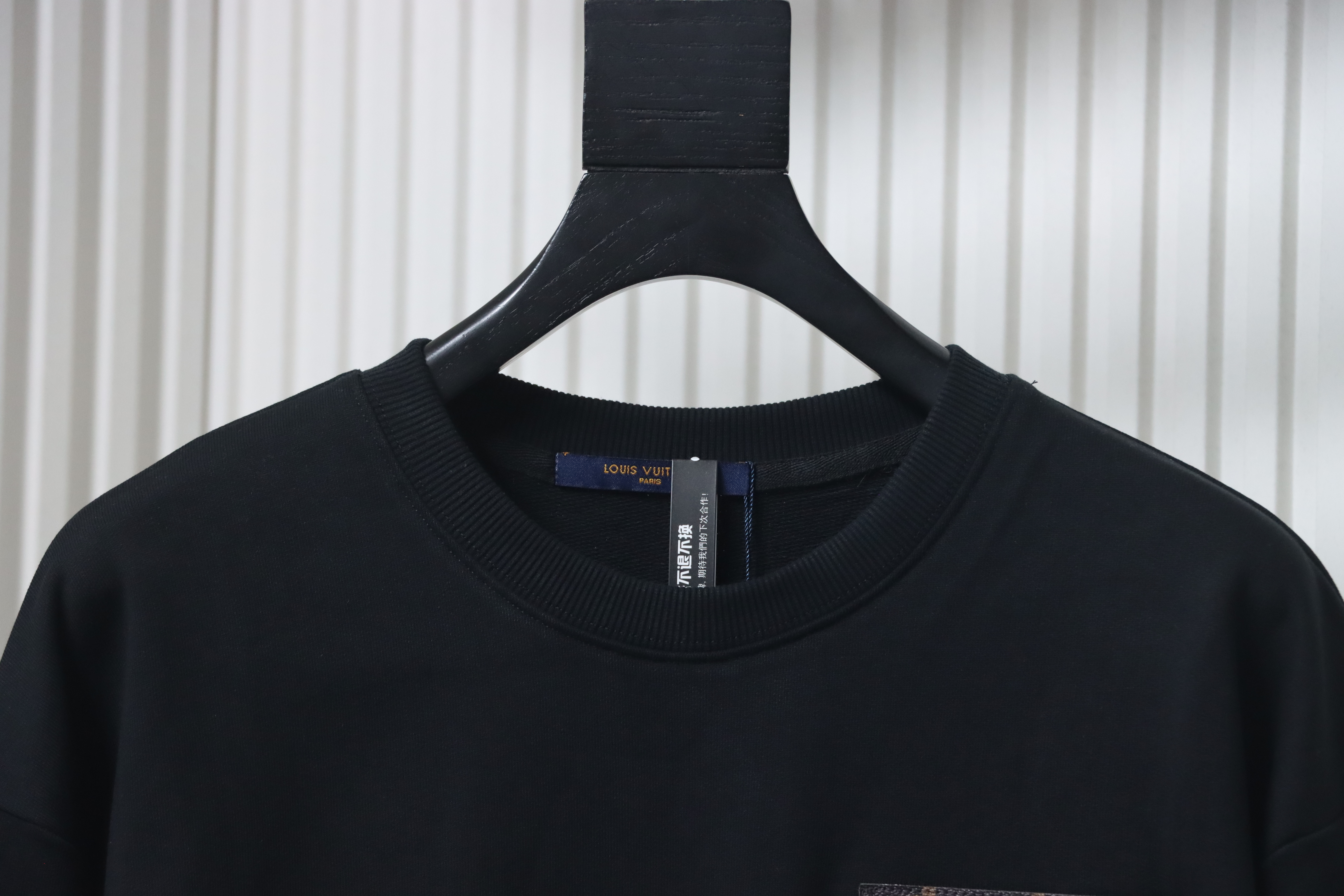 Louis Vuitton Black Cotton Sweatshirt With Leather Patch On The Pocket