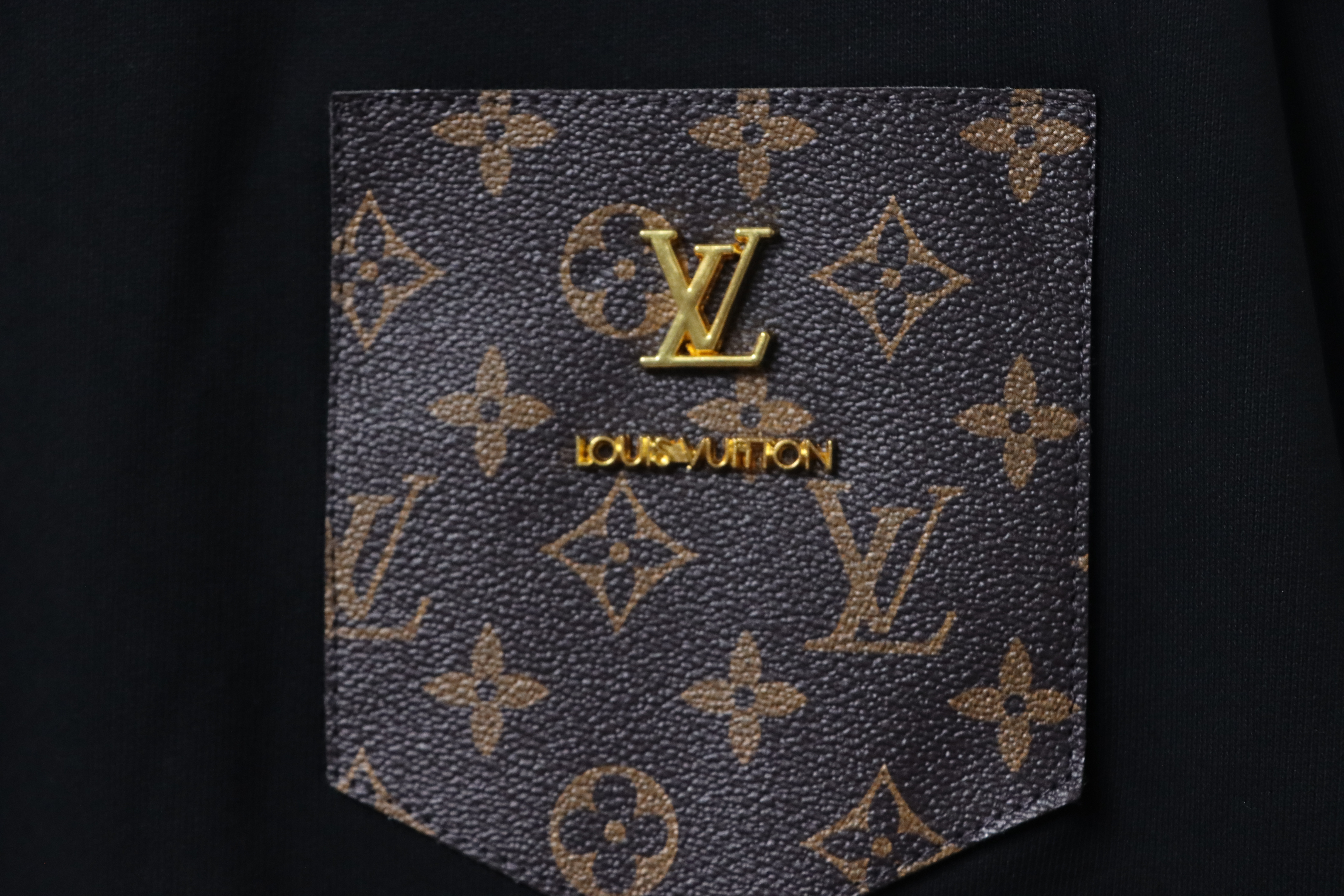 Louis Vuitton Black Cotton Sweatshirt With Leather Patch On The Pocket