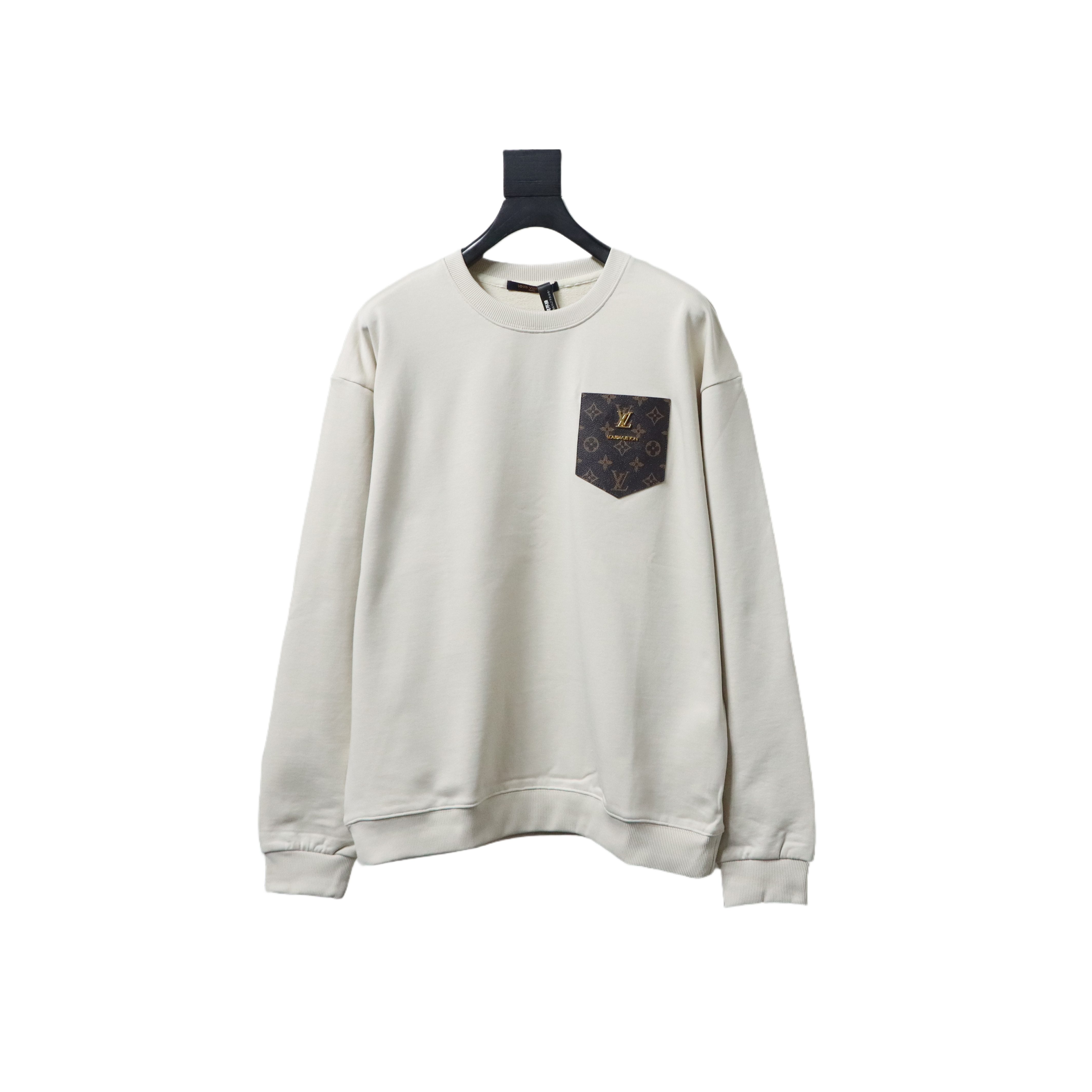 Louis Vuitton White Cotton Sweatshirt With Leather Patch On The Pocket