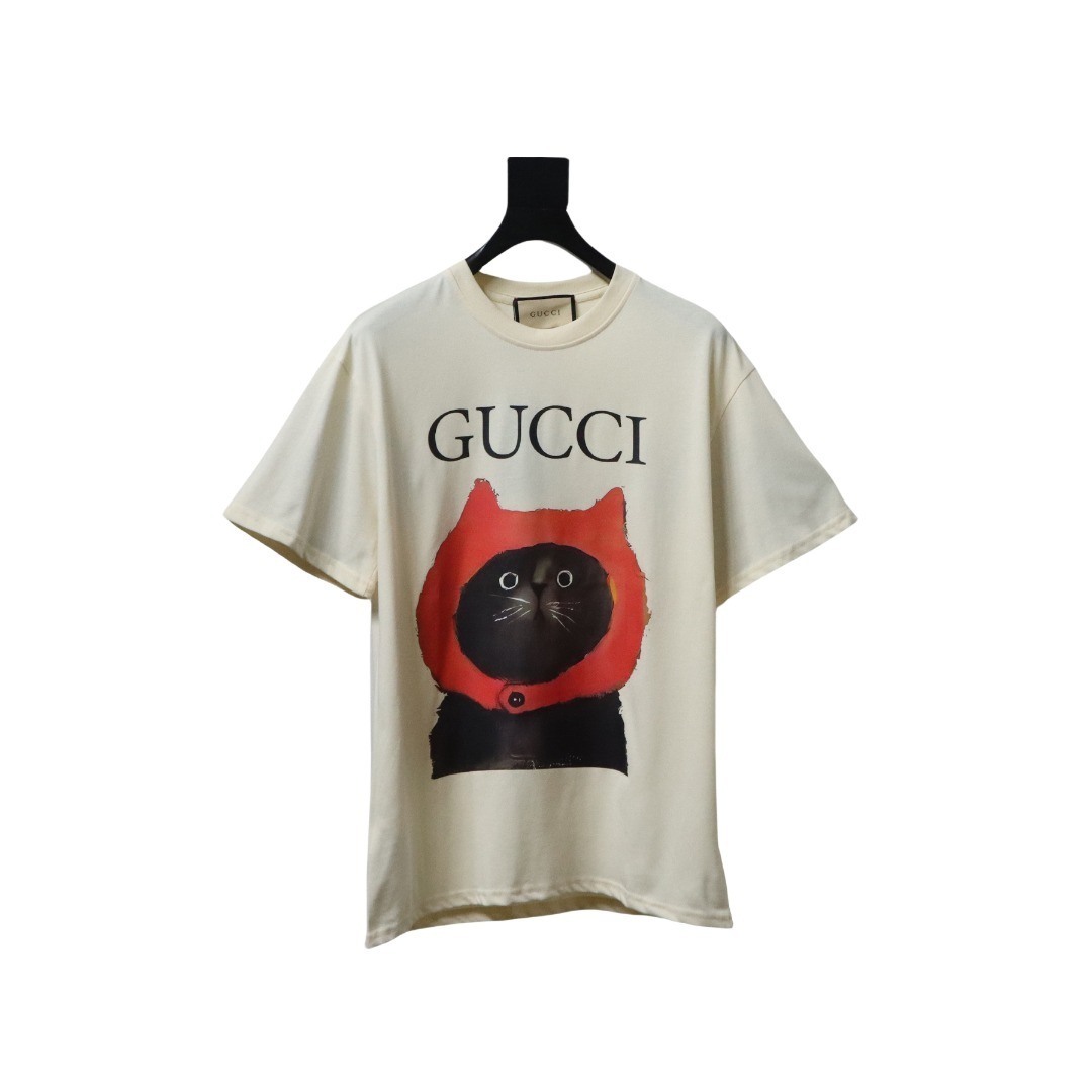 Gucci Baby Cat Printed Cotton T-shirt In Light Yellow