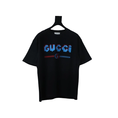 Gucci Blue Letter Printed Cotton T-shirt In Black 01