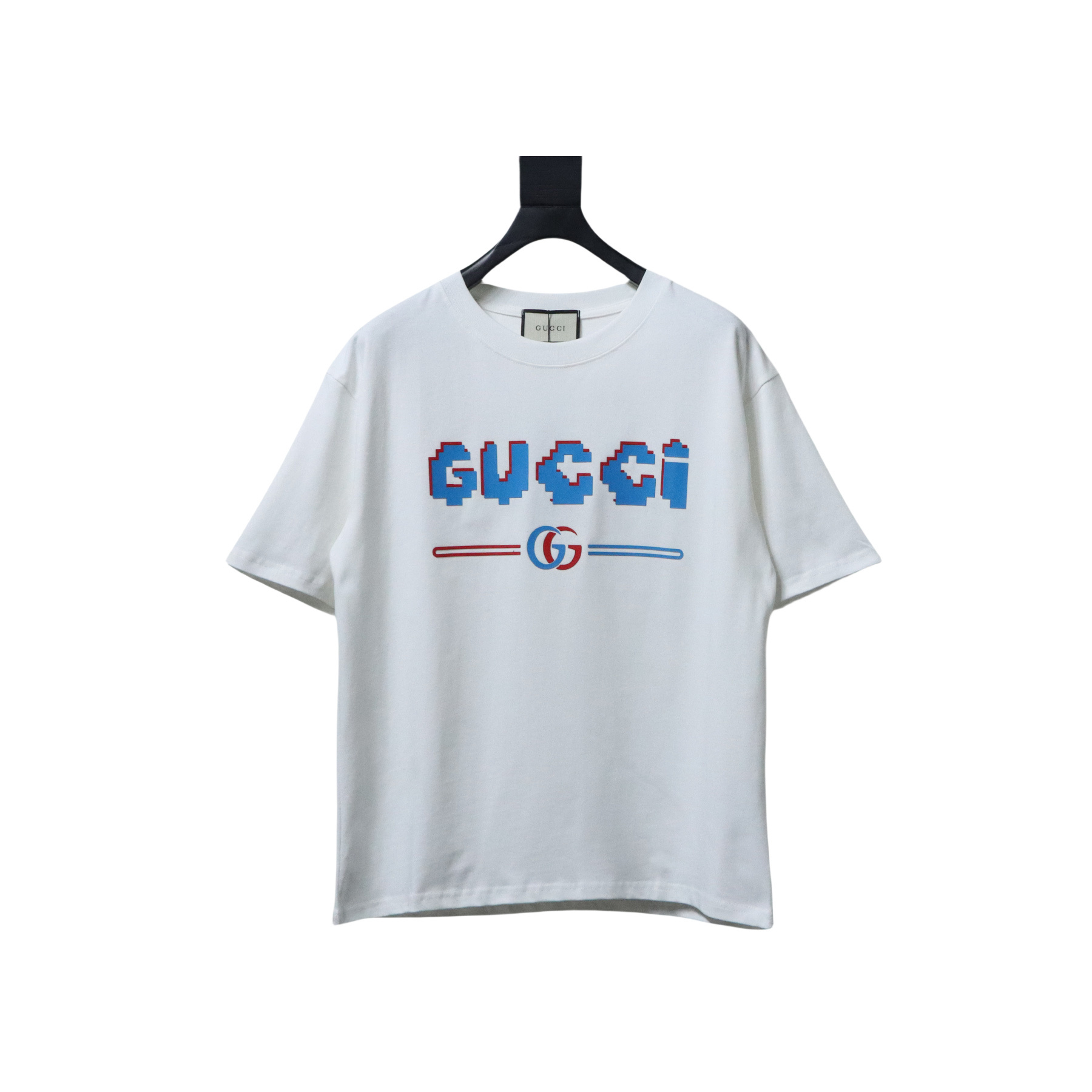 Gucci Blue Letter Printed Cotton T-shirt In White